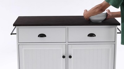 Coastal Charm White and Dark Brown 46" Kitchen Island with Storage