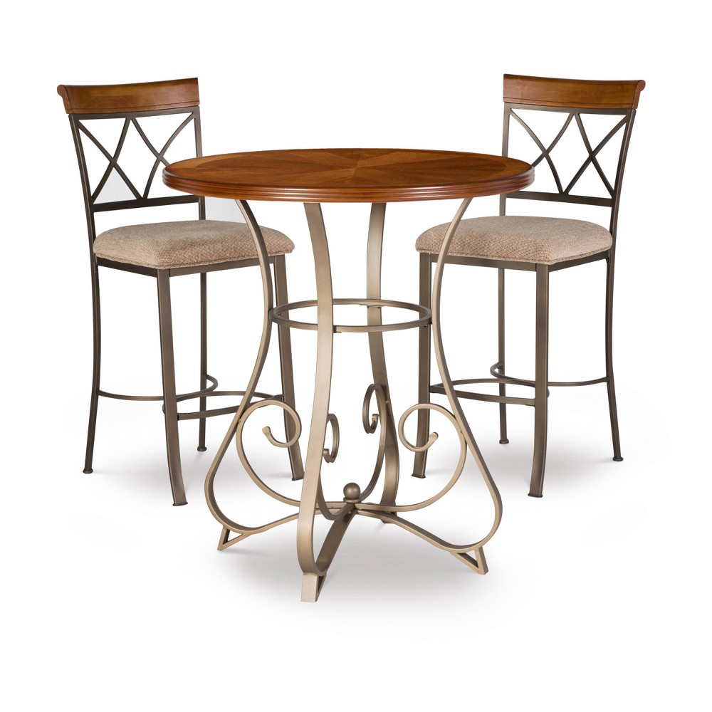 Photos - Dining Table 3pc Carter X Back Pub Dining Set Metal/Tan/Cherry - Powell