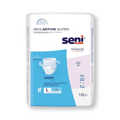 Seni Active Super Disposable Underwear Pull On with Tear Away Seams Large, S-LA18-AS1, Moderate to Heavy - image 1 of 4