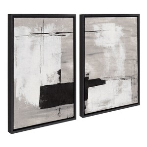 Kate and Laurel Sylvie Line 1 Left and Right Neutral Linen Framed Canvas Art Set by Nikita Jariwala - 1 of 4