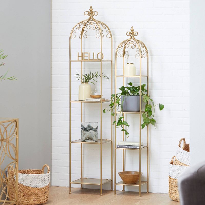 Set of 2 Contemporary Metal Shelving Unit Gold - Olivia &#38; May, 3 of 11