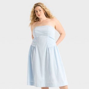 Women's Ruched Poplin Midi Tube Dress - Wild Fable™ - 1 of 3
