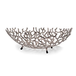 HomeRoots 22" Silver Aluminum Faux Coral Oval Centerpiece Bowl - 1 of 4