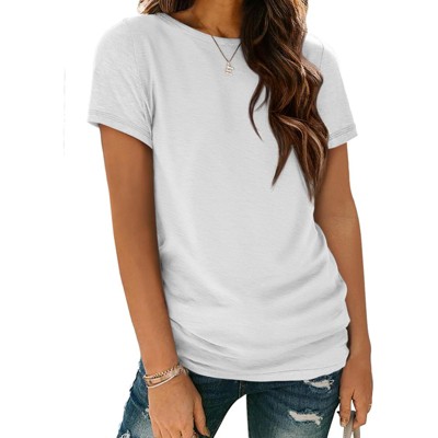 Womens Solid T Shirt Summer Tops Basic Casual Blouses Short Sleeve Tunic Beach Vacation Clothes