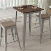 Merrick Lane 3 Piece Bar Table and Stools Set with 23.5" Square Silver Metal Table with Wood Top and 2 Matching Bar Stools - 3 of 3