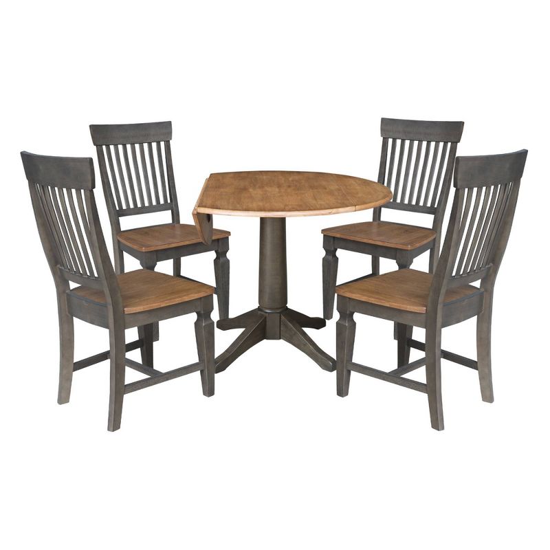 42&#34; Round Dual Drop Leaf Dining Table with 4 Slat Back Chairs Hickory/Washed Coal - International Concepts, 4 of 9