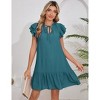 Womens Summer Dresses 2025 V-Neck Drawstring Ruffle Cap Short Sleeve Side Pockets Mini Dress Sundress - 2 of 4