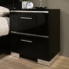 Gulches Contemporary Black Nightstand with USB Charger High Gloss Lacquer, Chrome Accents, Felt Lined Drawers - 2 of 4