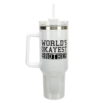 Elanze Designs World's Okayest Brother Sibling Family 40 oz. Stainless Steel, Large Water Bottle Coffee Mug, Spill & Leak Resistant, Thermal Travel