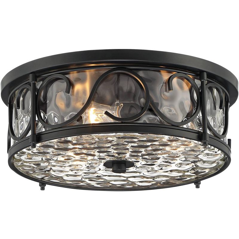 John Timberland Paseo Rustic Industrial Flush Mount Outdoor Ceiling Light Matte Black 6 1/4" Clear Hammered Glass Damp Rated for Post Exterior Barn, 1 of 8