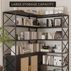 6 Tier Corner Bookshelf, Large Farmhouse Bookcase, Vintage Etagere L Shaped Book Shelf with Sturdy Metal Frame and 2 Rattan Doors Cabinet - 4 of 4