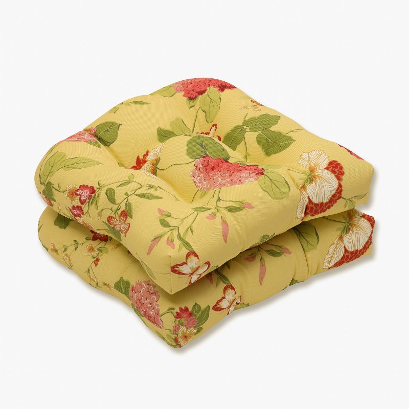 Outdoor 2-Piece Wicker Seat Cushion Set - Yellow/Red Floral - Pillow Perfect, 1 of 5