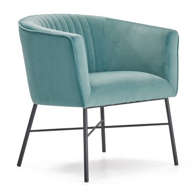 Teal Velvet Barrel Accent Chair with Sleek Metal Legs