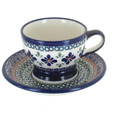 Blue Rose Polish Pottery 1236-1237 Zaklady Pedestal Cup & Saucer : Target