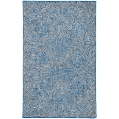 Handmade Blue Wool Tufted Rectangular Area Rug