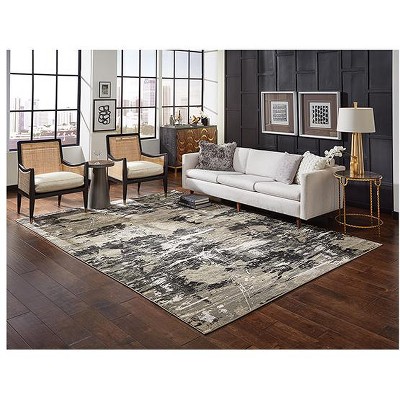 Bowen Black and Beige Synthetic Rectangular Area Rug