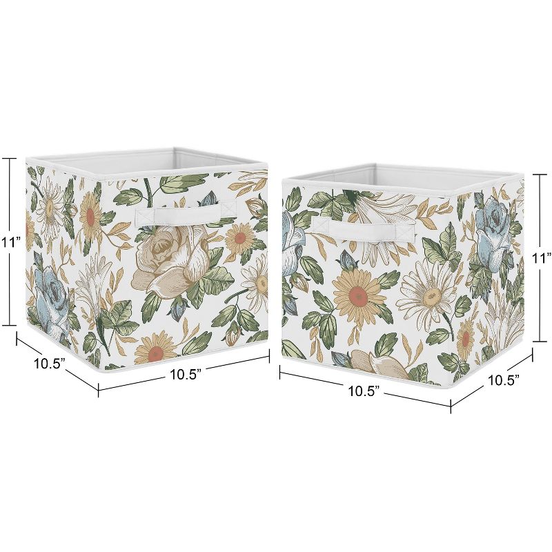 Sweet Jojo Designs Girl Set of 2 Kids' Decorative Fabric Storage Bins Vintage Floral Blue Yellow and Gold, 4 of 6