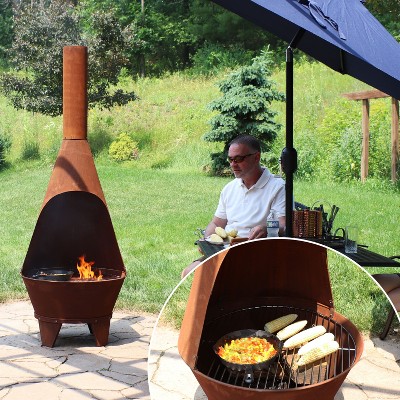 75'' Bronze Cold-Rolled Steel Wood-Burning Chiminea Fire Pit