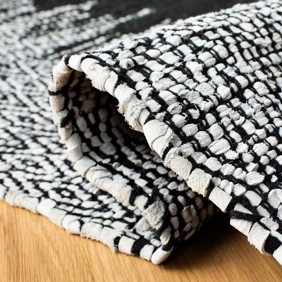 Handcrafted Black Cowhide Leather 3' x 5' Flat Woven Area Rug