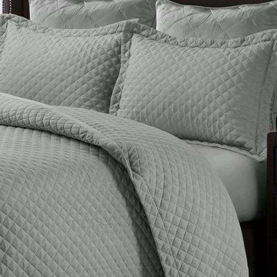 Silver Grey Twin Microfiber Diamond Quilt Set
