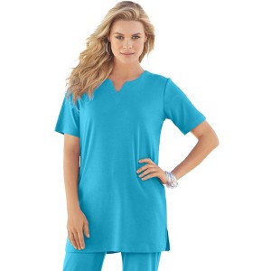 Roaman's Women's Plus Size Notch Neck Soft Knit Tunic - 1 of 4