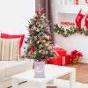 3FT Small Pre-Lit Artificial Christmas Tree with 78 LED Lights, Snow Flocked Xmas Tree with Red Berries, Pine Cones, Timer/Battery-Operated Base - 3 of 4