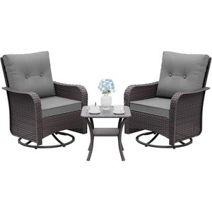 ALAULM 3 Pieces Patio Swivel Rocker Wicker Chairs-Outdoor Swivel Rocking Chairs with 1 Rattan Coffee Table - 1 of 4