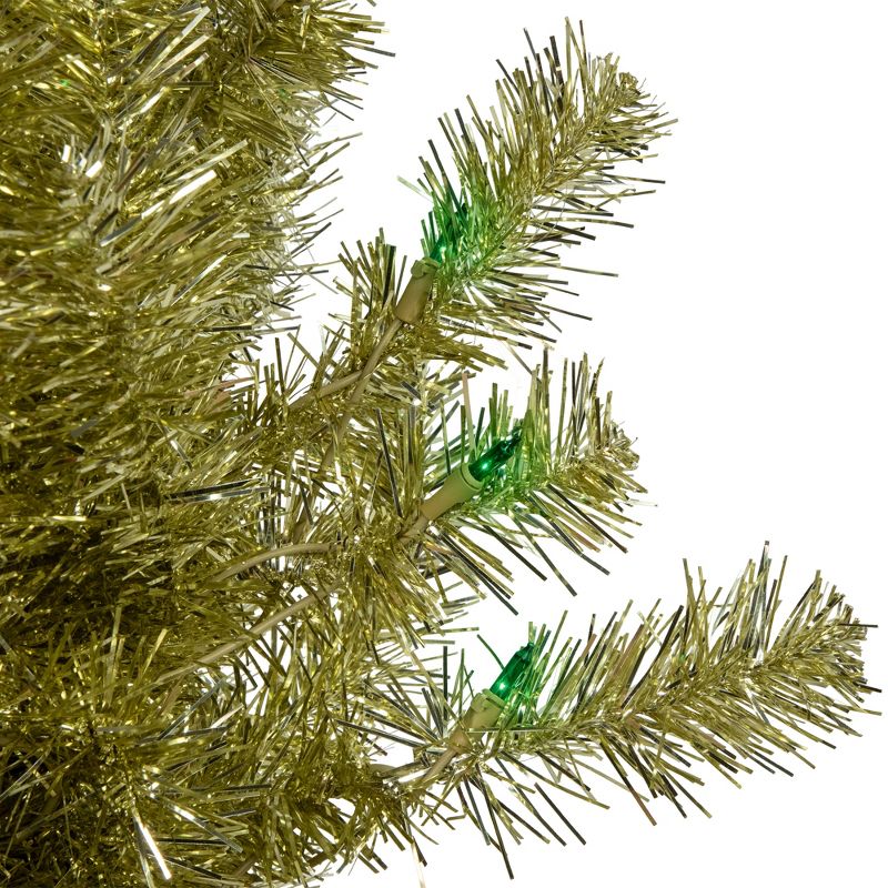 Northlight 4' Pre-Lit Gold Iridescent Tinsel Slim Artificial Christmas Tree - Green Lights, 4 of 7