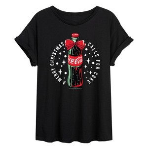 Women's - Coca-Cola - Happy Holidays Bottle Oversized Graphic T-Shirt - 1 of 4