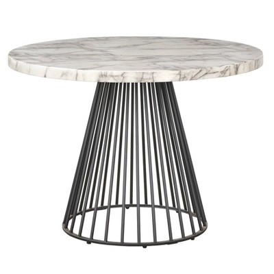Indra 5-Piece Cream Faux Marble Dining Set with Black Metal Base