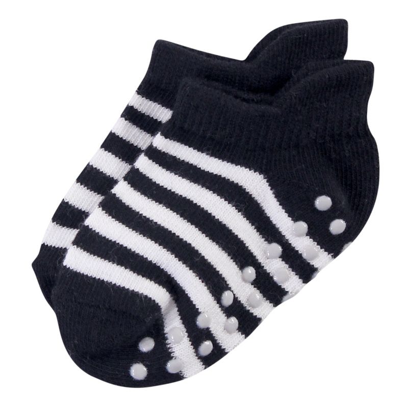 Touched by Nature Baby and Toddler Girl Organic Cotton Socks with Non-Skid Gripper for Fall Resistance, Pink Black, 4 of 15