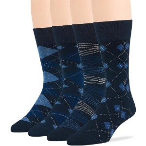 Men Bamboo Patterned Dress Sock - 4 Pack - Argyle, Geometric - Breathable, Casual, Crew, Fashion, Seamless - Shoe 9-12 L | 7BIGSTARS KINGDOM - 1 of 3
