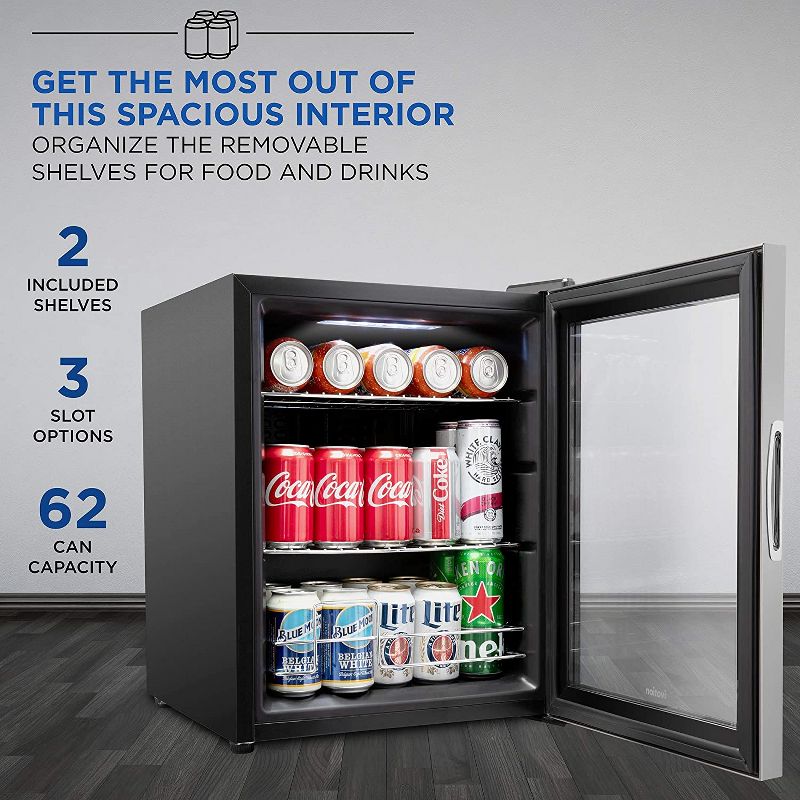 Ivation 62 Can Beverage Refrigerator | Freestanding Ultra Cool Mini Fridge |Reversible Glass Door & Adjustable Shelving - Stainless Steel, 3 of 7