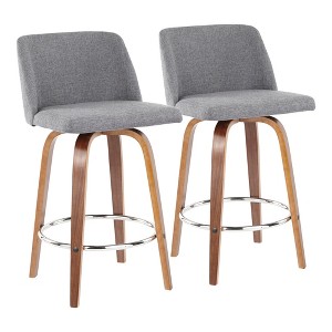 Fabric Upholstered Mid-Century Modern Counter Stool with Swivel and Bent Wood Legs with Metal Footrest for Kitchen Island or Home Bar, Set of 2 - 1 of 4