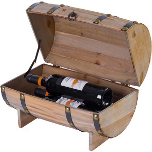 Wooden Wine Barrel Shaped Treasure Chest Vintage Decorative Wine Holder - 1 of 4