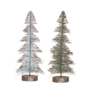 Transpac Large Sisal Green & White Bottle Brush Tree Set of 2 Christmas Home Decorations - 1 of 1