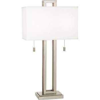 Possini Euro Design Modern Table Lamp 30" Tall Brushed Nickel Metal White Fabric Rectangular Shade for Bedroom Living Room House Bedside Nightstand