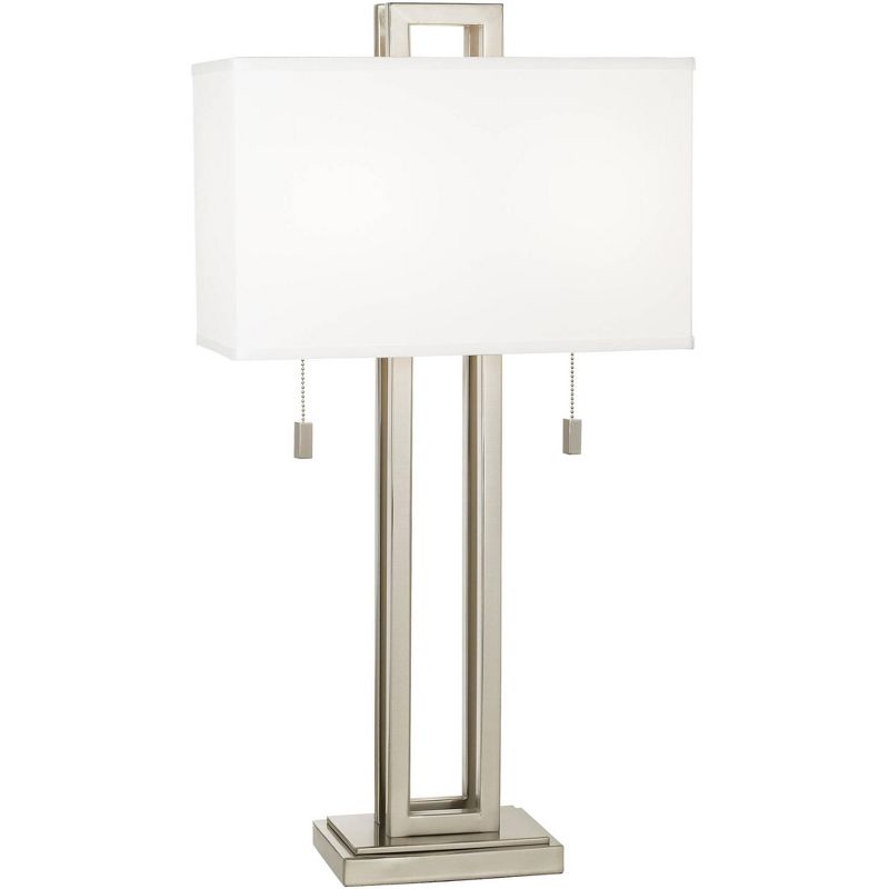 Possini Euro Design Modern Table Lamp 30" Tall Brushed Nickel Metal White Fabric Rectangular Shade for Bedroom Living Room House Bedside Nightstand, 1 of 10