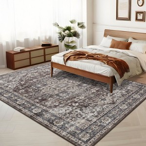 Vintage Machine Area Rug  Non Shedding Soft Distressed Flower Printed Indoor Carpet Non Slip Floor Mat - 1 of 4