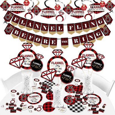 Big Dot of Happiness Flannel Fling Before The Ring - Buffalo Plaid Bachelorette Party Supplies - Banner Decoration Kit - Fundle Bundle