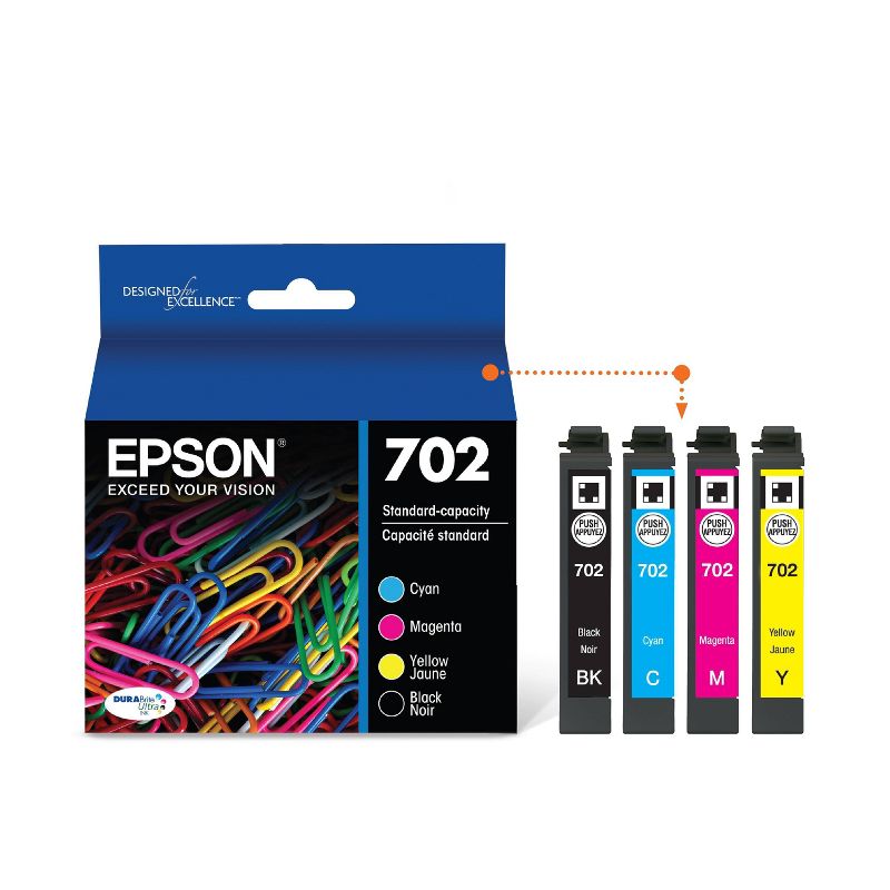 Epson 702 Black C/M/Y 4pk Combo Ink Cartridges - Black Cyan Magenta Yellow (T702120-BCS), 3 of 9