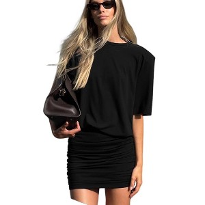 black bodycon t shirt dress Short Sleeve Cinched Waist Underbust Seam Detail T-Shirt Dress In Black |  EGO US