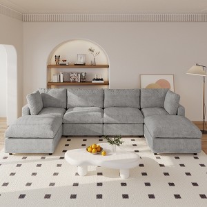 U Shaped Sectional Couch 134 Inch 4-Seater Modern Modular Sofa with 2 Ottoman,Chenille Deep Seat Couches for Living Room, Bedroom and Apartment - 1 of 4