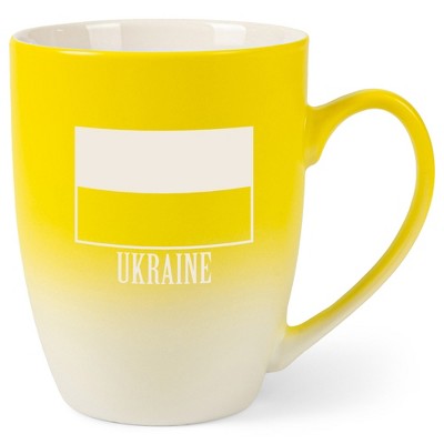 Elanze Designs Ukraine Ukrainian Flag 12 Ounce Ceramic Laser-Etched Engraved Drinkware Mug, Yellow and White Ombre