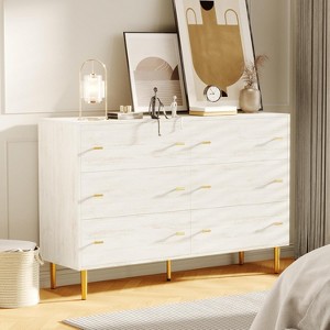 6 Drawers Cabinets, 47.2" Wide Wood Chest of Drawers with Bar Handles, Storage Dressers Organizer - 1 of 4