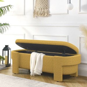 PAGED Linen Fabric Upholstered Ottoman Foot Rest, Pouf Ottoman with Large Storage Space for the Living Room and Bedroom - 1 of 4
