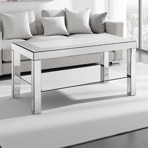 40" Carved Mirror Coffee Table with Crystal Legs - 1 of 4