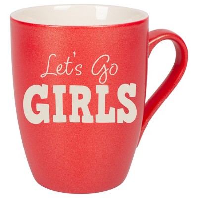 100 North Crimson Red Metallic Finish, 10 Ounce, Comfortably Fits Your Hands, New Bone China Coffee Tea Cup Mug, Let's Go Girls