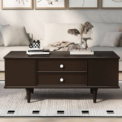 Modern MDF Coffee Table with Drawers,Rectangle Coffee Table with Hidden Storage Compartments,Wood Coffee Table for Living Room-Coolbibila