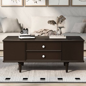 Modern MDF Coffee Table with Drawers,Rectangle Coffee Table with Hidden Storage Compartments,Wood Coffee Table for Living Room-Coolbibila - 1 of 4